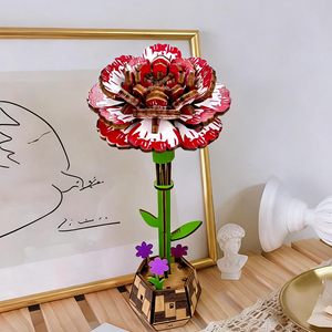 Puzzle en bois 3D de fleurs de carnation pour adultes, kits de bricolage, idéal pour les femmes, les mamans et les grand-mères pour la fête des mères et la Saint-Valentin - Product Image 1
