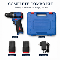 Ensemble de perceuse sans fil sans balais avec 2 batteries au lithium, chargeur, boîte à outils en plastique, kit de perceuse électrique portable