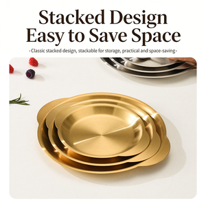 Piatto da portata rotondo in acciaio inossidabile stile coreano con fondo piatto per barbecue, ideale per ristoranti, hotel e catering - Product Image 4