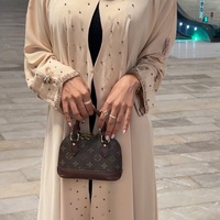 Abaya Hafizah beige à perles, manches longues, robe de prière musulmane pour femmes, coupe ample, robe modeste pour tous les jours