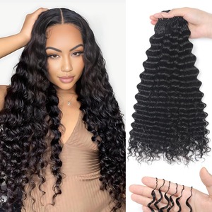 Extensions de cheveux humains 100% naturels, style plume, bouclés birmanes, ondulations profondes, faites à la main, pour tressage avec <span class=keywords><strong>crochet</strong></span> - Product Image 1