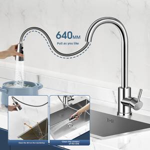 Robinet de <span class=keywords><strong>cuisine</strong></span> en acier inoxydable 304, finition brossée, extractible, multifonction, <span class=keywords><strong>mitigeur</strong></span> chaud/froid - Product Image 2