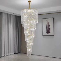 Lustre suspendu LED doré de luxe moderne pour villa, avec hauteur réglable, pour escalier, long et en spirale, en cristal, pour intérieur