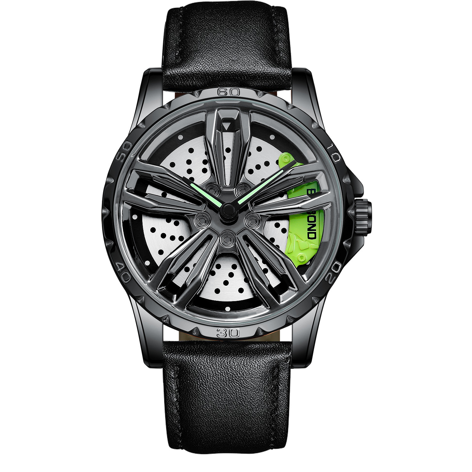Cuir noir-acier noir-visage vert
