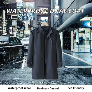 Trench-coat pour homme imperméable, réversible, respirant, écologique, 100% polyester, séchage rapide |   Manteau long décontracté pour homme, automne - Product Image 2