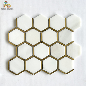 Tuiles de mosaïque hexagonales en marbre blanc oriental en métal moderne, tuiles de mosaïque en pierre en acier inoxydable pour les murs et les sols de la salle de bain - Product Image 1