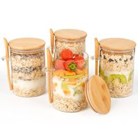 Bocaux en verre modernes de 18 oz pour overnight oats, avec couvercles et cuillères, design détachable, pour la conservation de la fraîcheur, pour la cuisine et les fêtes