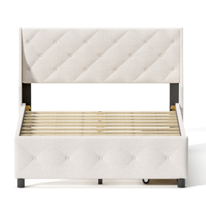 Queen Size <b>Soft</b> Bed Frame Storage Headboard Wood Platform Bed No Noise Mattress Foundation Strong Wood Slats Support No <b>Box</b> - Product Image 6