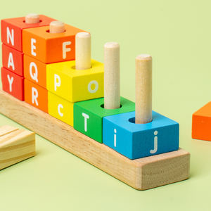 HOYE CRAFT nouveau bébé en bois anglais lettre apprentissage jouet <span class=keywords><strong>orthographe</strong></span> colonne jouet forme correspondant blocs jeu - Product Image 5