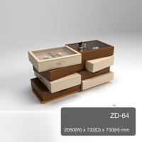 Meuble de rangement central de taille fixe avec îlot central et coiffeuse de style coffre, doté de tiroirs à poignées en cuir, pour chambre principale et dressing