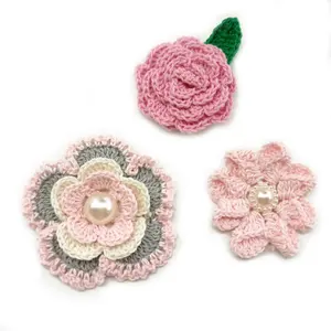 En gros Usine Personnalisé Délicate Crochet Fait Main Applique Rose De Mariage Fleur