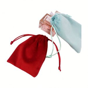 Sac à bijoux en velours avec logo personnalisé, pochette à cordon pour emballages cadeaux de Noël - Product Image 4
