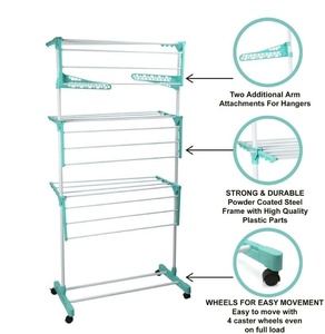 Séchoir à <span class=keywords><strong>linge</strong></span>, étendoir à vêtements, pliable à 4 niveaux, sur roulettes, séchoir à <span class=keywords><strong>linge</strong></span> en acier inoxydable avec roulettes - Product Image 3