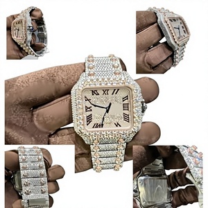 Montre en diamant moissanite carré de qualité supérieure pour hommes et femmes, bracelet en acier inoxydable, style hip-hop, résistante à l'eau 10 bars - Product Image 1