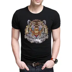 Custom Men's Summer T-shirt Rhinestone Tiger Street Wear Fashion High Quality Breathable Premium Men's T-shirt Standard Fit