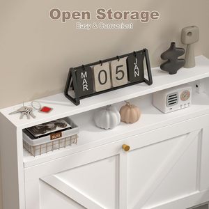 Scarpiera Durevole Autoportante per Soggiorno, Stile Rustico Antico, con 2 Cassetti a Ribalta e Vano Aperto, Sottile e Stretta - Product Image 2
