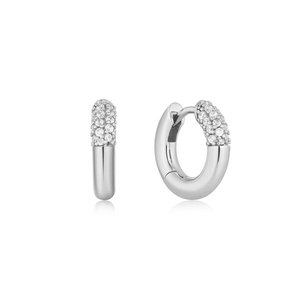 CANNER S925 Silver Earrings Ins Three <b>Rows</b> of Cz Wide Face Chunky Ear Buckle Silver Hoop Earrings - Product Image 6