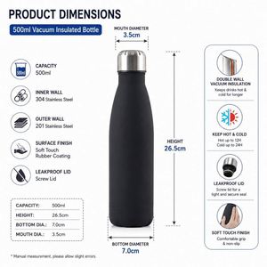 Wholesale 500ml Narrow Mouth Stainless Steel Double Wall Insulated Vacuum Flask Custom 17oz Sport Rubber Paint Yoga Water <b>Bottle</b> - Product Image 3