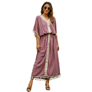 Oem Venta caliente ropa islámica sólido musulmán <span class=keywords><strong>Jalaba</strong></span> Ramadán cintura ajustada vestidos Dubai borla Jalabiya para mujeres - Product Image 1
