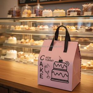 <b>Custom</b> Logo Printed Non-woven Waterproof Insulated Thermal Food Cooler Bag for Takeaway Food Coffee Cake Dessert Take Out Bags - Product Image 1
