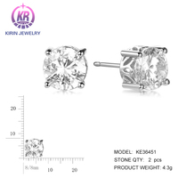 Anting-anting Stud Perak Sterling 925 Asli Kirin Custom dengan Lapisan Rhodium dan Moissanite 1CT untuk Pernikahan