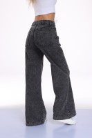 Pantalons en jean délavés à l'acide noir quotidiens, effet whisker, jean droit, OEM ODM, pantalons pour femmes