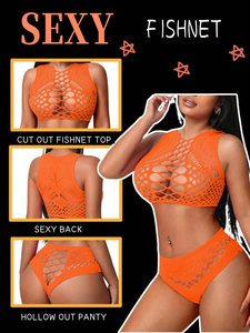 女式性感蕾丝网眼尼龙内衣套装镂空碎花2 pcs透明紧密无缝透气异国内衣 - Product Image 2