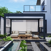 Système de pergola bioclimatique rétractable sur mesure 3x3 3x4 5x4 6x4 avec rideaux pour balcon, revêtement poudré, vente en gros