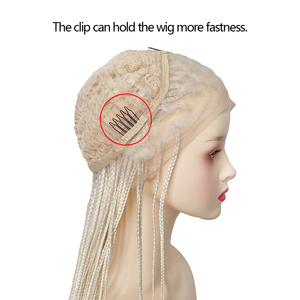 <span class=keywords><strong>Parrucca</strong></span> Sintetica Shinein Fatta a Mano Senza Nodi, Bionda 613, con Frontale in Pizzo, Treccia Micro Box Braid, Resistente al Calore - Product Image 5