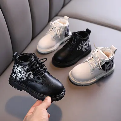 Children Martin Boots PU Leather Waterproof Motorcycle Winter Kids Snow Boots Brand Girls Princess Shoes Boy Rubber Boots