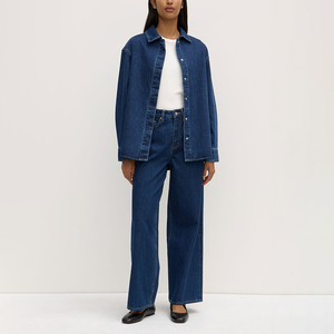 Maglietta in Denim OEM <span class=keywords><strong>da</strong></span> <span class=keywords><strong>donna</strong></span> 100% Design oversize in cotone Premium con orlo curvo <span class=keywords><strong>camicia</strong></span> <span class=keywords><strong>di</strong></span> <span class=keywords><strong>jeans</strong></span> Casual Streetwear - Product Image 1