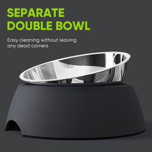 ชามอาหารสุนัขเมลามีนสีเทาแข็งแรงทนทาน กันลื่น พร้อมถาดสแตนเลส ขนาด M ชามและอุปกรณ์ให้อาหารสัตว์เลี้ยงระดับพรีเมียม - Product Image 5