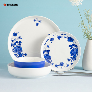 Juego de Vajilla de Cerámica de 16 Piezas con Diseño Floral Azul, Caja de Color Personalizada, Servicio de Vajilla Escénica para 4 Personas, Estilo Porcelana - Product Image 1