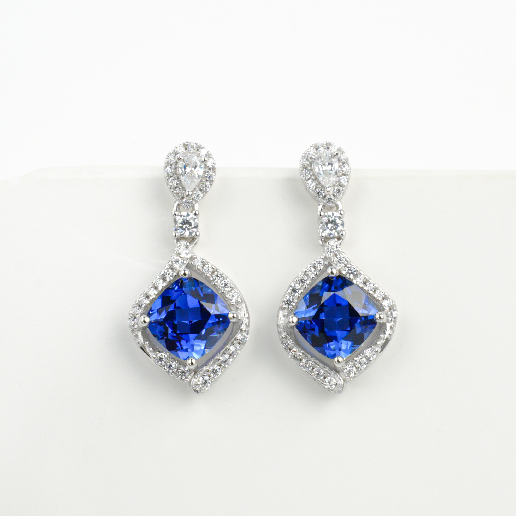 Lab Created Royal Blue Sapphire Earrings