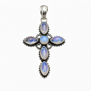 Pendentif Croix en Argent Sterling 925 avec Pierre de Lune Arc-en-ciel, Fait Main, Style Vintage, Bijou Religieux, Pierre Semi-Précieuse, Vente en Gros - Product Image 2