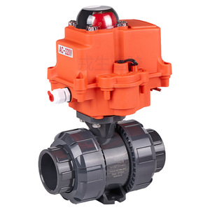 วาล์วบอลพีวีซีไฟฟ้า Rongsheng พร้อมตัวควบคุม PPH ทนกรดด่าง ผลิตจากพลาสติก UPVC สำหรับอุตสาหกรรมเคมี - Product Image 1