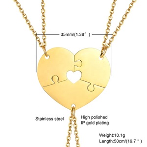 热卖不锈钢雕刻名字标志银镀金拼图吊坠心亲情项链亲友 - Product Image 4