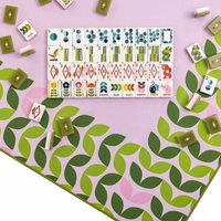 Jeu de Mahjong Américain en Velours Bleu Marine Rétro à Motifs Géométriques Floraux, avec Pochette à Tuiles en Acrylique Personnalisée à 3 Couches pour le Divertissement Familial