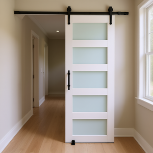 Porte coulissante intérieure en panneau MDF avec verre dépoli, 30 x 84 pouces, avec kit de quincaillerie, style ferme - Product Image 3