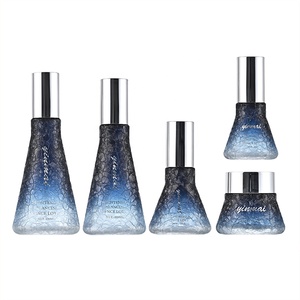 Ensemble d'emballages cosmétiques <span class=keywords><strong>de</strong></span> luxe personnalisés, flacon <span class=keywords><strong>vide</strong></span> en verre bleu dégradé pour crème visage et bouteille <span class=keywords><strong>de</strong></span> lotion avec pompe, impression sérigraphique - Product Image 5