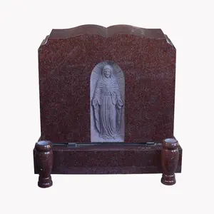 USA European Open Bible Style India Red Granite Headstone Tombstones Price with Carving Jesus