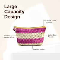 Pochette cosmétique bohème minimaliste rayée en paille, trousse de maquillage artisanale en raphia, mini sac de rangement de voyage portable avec logo personnalisé, OEM