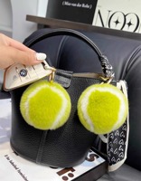 Porte-clés sportif mignon en forme de balle de tennis, en vraie fourrure de renard, pompon en peluche, pendentif pour sac à dos, ornement suspendu