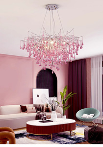 Nuovo arrivo <span class=keywords><strong>a</strong></span> goccia in stile ramo di lusso Villa <span class=keywords><strong>lampadario</strong></span> di cristallo con LED regolabile altezza rosa - Product Image 3