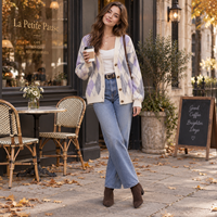 Cardigan en tricot Argyle pour femme, col en V oversize, boutonné, manches longues, automne-hiver, décontracté, tricoté sur mesure