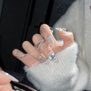 Diseño #1228 de lujo corto Stiletto Almendra Gel Prensa <span class=keywords><strong>Uñas</strong></span> en las <span class=keywords><strong>uñas</strong></span> postizas Prensa con diamantes de imitación para La <span class=keywords><strong>novia</strong></span> - Product Image 2