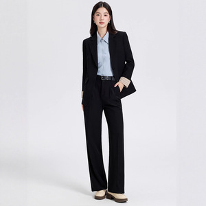 Women's Long Sleeve Suit Set Solid Color Polyester Anti-Wrinkle Slim Fit Formal Workwear for Office and Interviews - Product Image 2