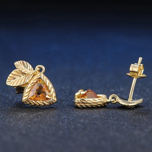 Fancy Gioielli 14K Placcato Oro 925 <span class=keywords><strong>Triangolo</strong></span> Cut Naturale Della Pietra Preziosa di Colore Giallo Citrino <span class=keywords><strong>Orecchini</strong></span> di Goccia EI009 - Product Image 5