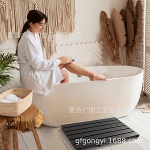 Tapis de bain en bambou noir, design minimaliste rectangulaire, pour salle de bain, douche, spa - Product Image 1