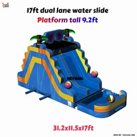 Toboggan aquatique gonflable commercial à double piste avec piscine à jets d'eau et escalier d'accès pour enfants et adultes, idéal pour les entreprises de location